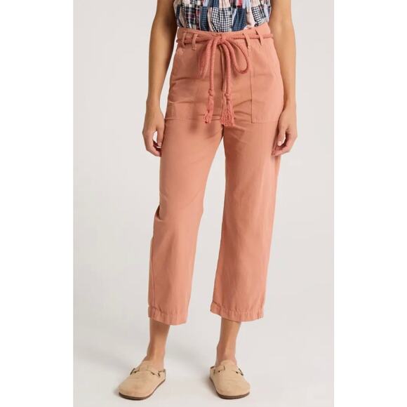 THE GREAT The Voyager Rope Belt Crop Pants Cotton Ankle Straight Leg High Rise - Picture 1 of 16